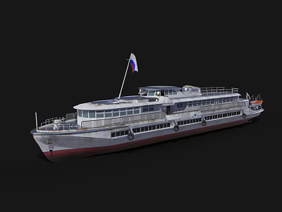 Modern Cruise Ship With Russian Flag Multi-Deck Exterior And Large Windows 3d model