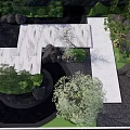 Zen Style Garden Courtyard With Stone Pavement Green Plants Pond And Rocks