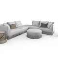 Modern L Shaped Sofa Coffee Table Set With Round Ottoman And Tassel Details