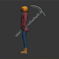 Halloween Themed Character Model With Pumpkin Head Red Coat Blue Pants Yellow Boots And Scythe