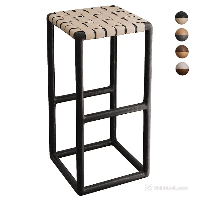 Modern Minimalist Bar Stool With Black Metal Frame And Woven Seat Multiple Color Options 3d model 