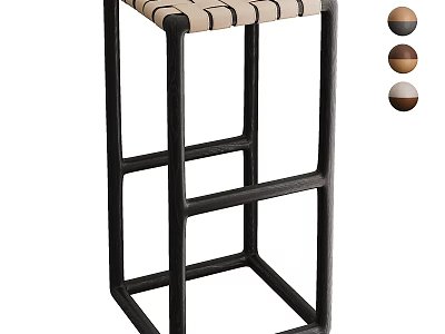Modern Minimalist Bar Stool With Black Metal Frame And Woven Seat Multiple Color Options 3d model