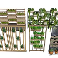 Hanging Basket Plants Decorative Display On Multi Layered Wooden And Metal Shelves