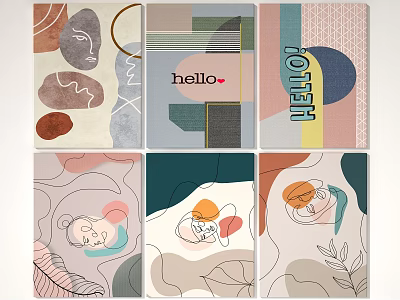Square Rugs With Abstract Patterns Hello Text Various Designs And Soft Colors For Home 3d model