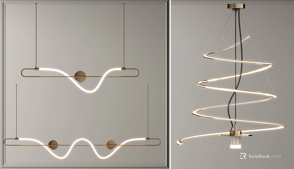 Modern Wave Shaped and Spiral Pendant Lights for Interior Lighting Design 3d model 