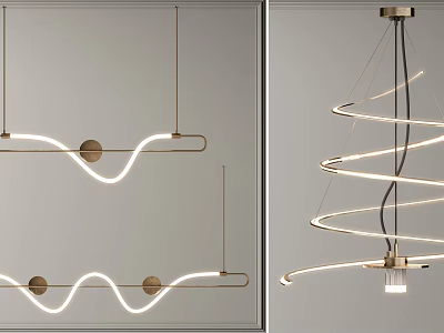Modern Wave Shaped and Spiral Pendant Lights for Interior Lighting Design 3d model