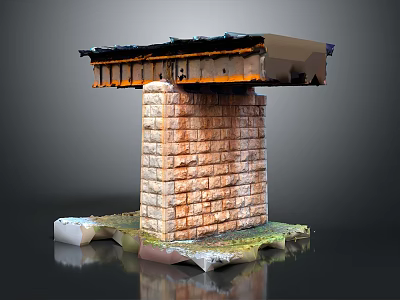 Brick Tower Architectural Structure With Roof And Grass Stone Base Design 3d model
