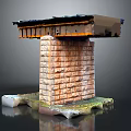 Brick Tower Architectural Structure With Roof And Grass Stone Base Design 3d model