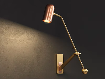 Copper Head Modern Wall Lamp With Adjustable Golden Arm And Warm Light For Home Decor 3d model