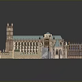 Cartoon Style Gothic Architecture Scene with Tall Spires Blue Rooftops and Intricate Details