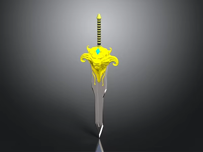 Ornate Golden Hilt Sword With Blue Gemstone And Silver Blade Design 3d model