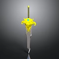 Ornate Golden Hilt Sword With Blue Gemstone And Silver Blade Design
