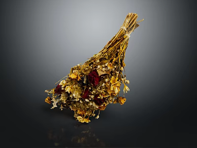 Natural Dried Flower Bouquet With Mixed Colors And Decorative Dried Stems 3d model