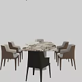 Modern Dining Tables With Chairs Featuring Marble Like Texture In White And Brown 3d model