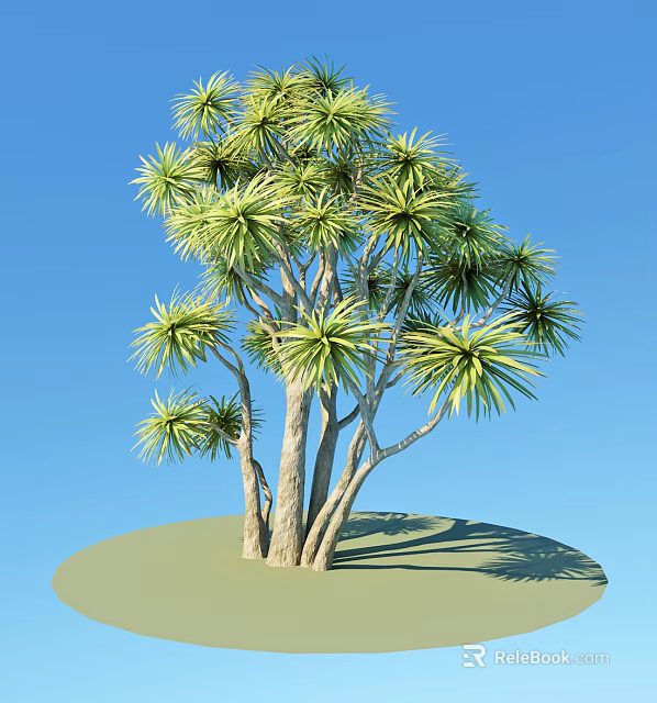 Lush Arbor with Green Leaves and Multiple Trunks Against Blue Sky Background 3d model 