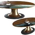 Modern Oval Dining Tables With Glass Top And Golden Metallic Black Base Featuring Decorative Items