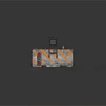 Concrete Barrier Orange White Stripes Red Skateboard Blue Design Cart Old TV Cage STOP Sign