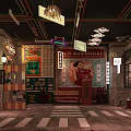 Vintage Old Shanghai Commercial Street With Neon Signs And Retro Decorations