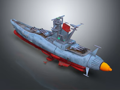 Futuristic Sci Fi Spaceship 3D Model With Gray Body Red Bottom And Yellow Front 3d model