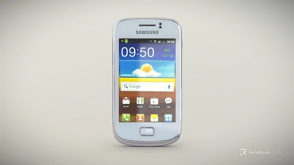 Samsung Mobile Phone With Screen Displaying Time Date Weather And Google Search Icons 3d model 