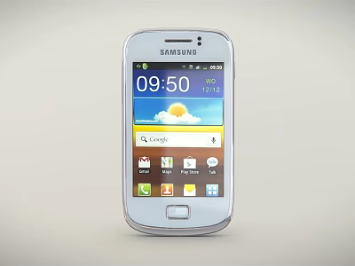 Samsung Mobile Phone With Screen Displaying Time Date Weather And Google Search Icons 3d model