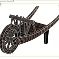 Ancient Wooden Wheelbarrow With Rustic Design And Large Spoked Wheel Structure