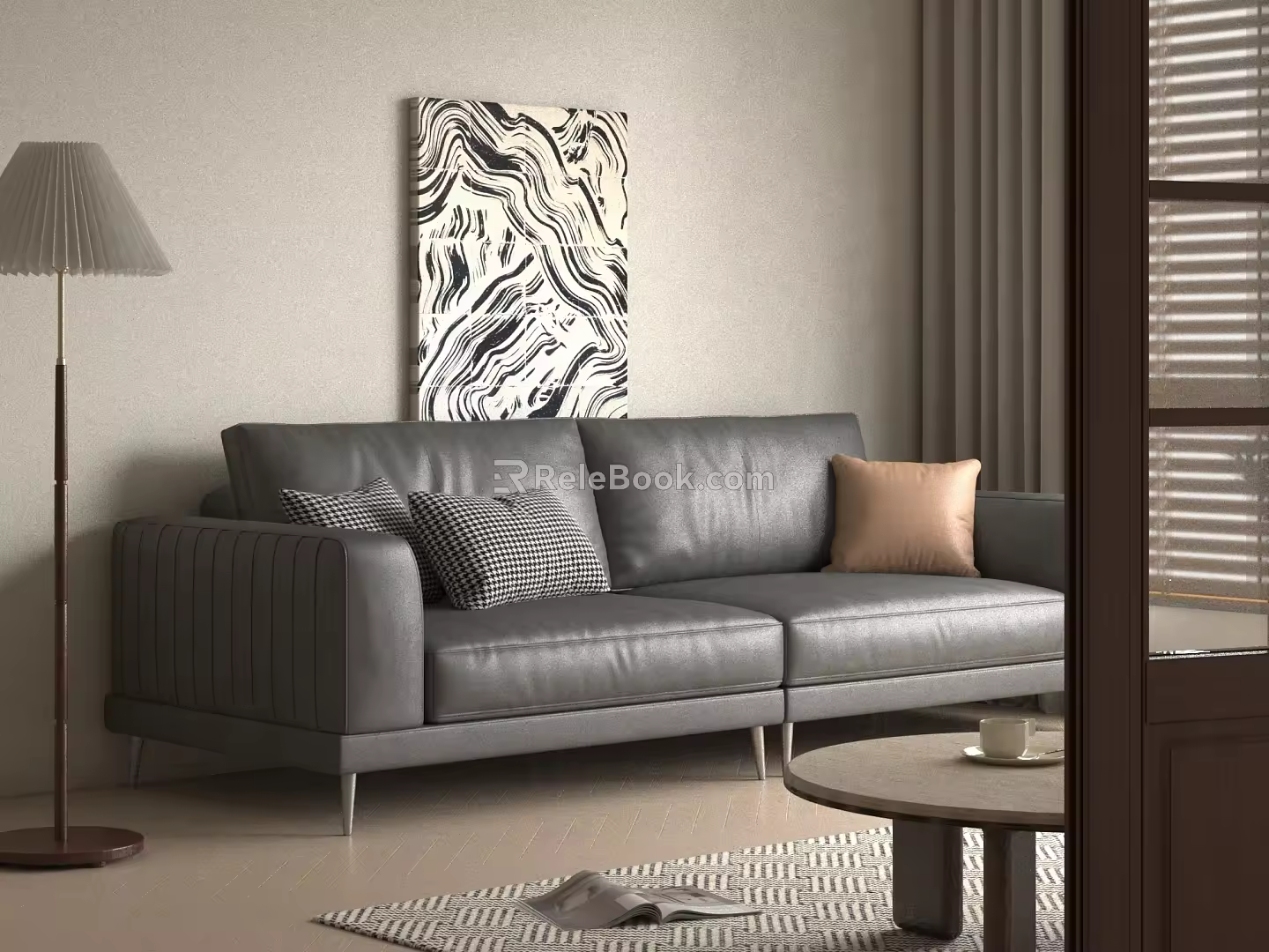 Middle Ancient Simple Double Sofa Bean Curd Block Sofa Leather Sofa 3d model