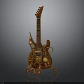 Steampunk Style Electric Guitar With Intricate Mechanical Parts And Vintage Brass Design