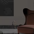Plush White Stool In Elegant Interior With Marble Floor And Gold Railing Staircase