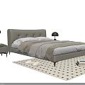 Modern Double Bed with Leather Frame Nightstand Table Lamp and Geometric Rug 3d model