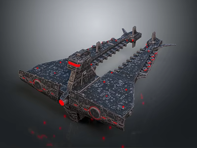 Sci Fi Spacecraft With Detailed Structure And Red Lights For Cosmic Exploration 3d model
