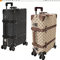 Stylish Dark And Beige Patterned Rolling Luggage Suitcases With Leather Trim Metal Buckles Wheels