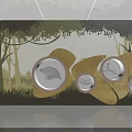 Forest Themed Wall Decoration With Leaf Shaped Frames And Circular Mirrors 3d model