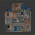 Multi Story Red Brick Residential Building With Balconies And Hanging Clothes