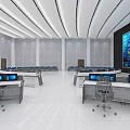 Modern Control Room Interior With Large Digital Screens Control Desks And Office Chairs