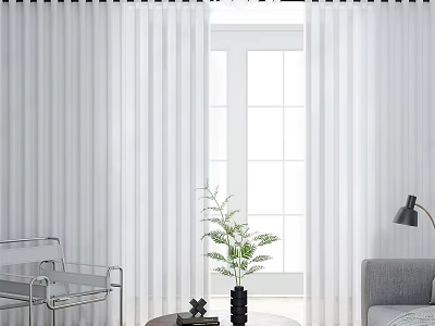 White Sheer Curtains In Modern Living Room With Furniture Plant And Lamp 3d model