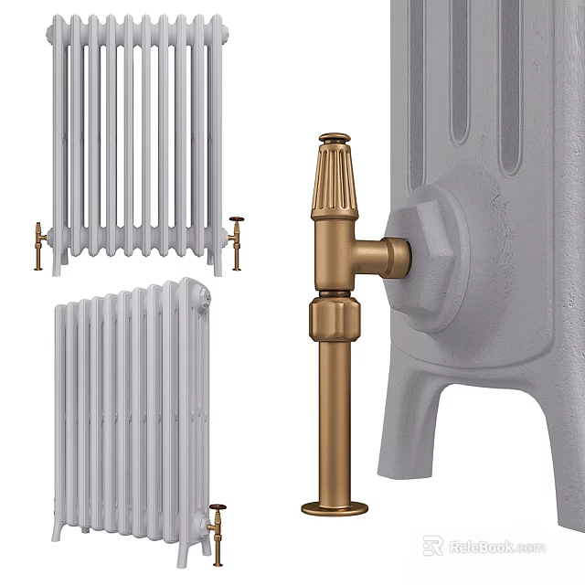 White Cast Iron Column Radiators With Decorative Design For Home Interior 3d model 