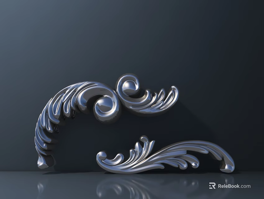 Intricate Silver Metal Carvings Featuring Curved Scroll Patterns For Decorative Accents 3d model 