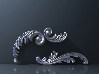 Intricate Silver Metal Carvings Featuring Curved Scroll Patterns For Decorative Accents 3d model