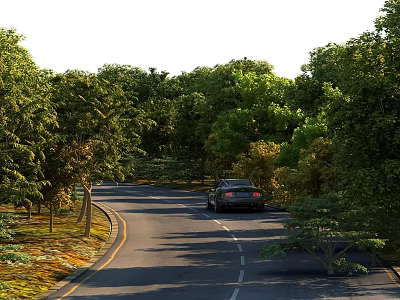Sturdy Hinged Door Design For Residential Driveway With Green Trees And Car 3d model