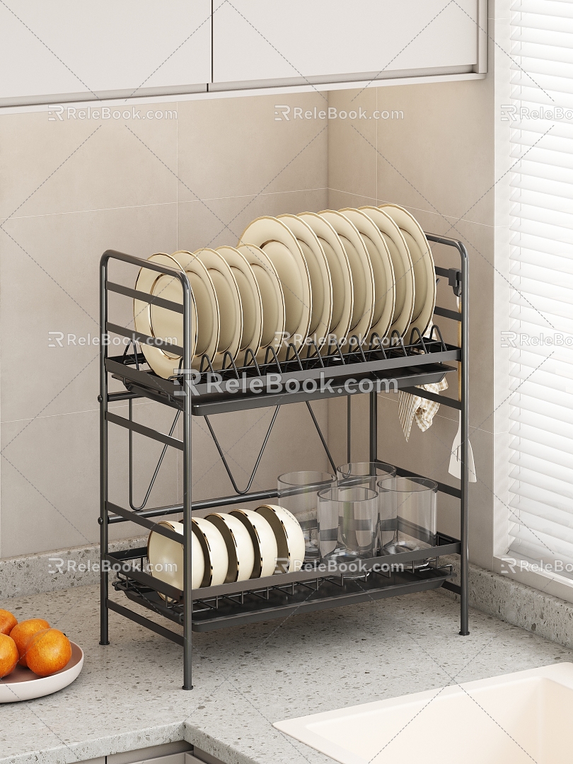 Kitchen Dish Rack Water Cup Rack 3d model