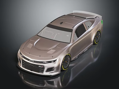 Silver Sports Car With Aerodynamic Body Yellow Wheels And Rear Spoiler Design 3d model