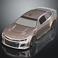 Silver Sports Car With Aerodynamic Body Yellow Wheels And Rear Spoiler Design