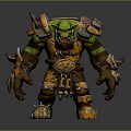 Green Skinned Fantasy Orc Warrior In Spiked Armor With Orange Details