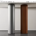 Modern Interior Space With Silver Metal And Wooden Vertical Striped Columns Design