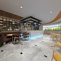 Spacious Cafeteria Interior With Neatly Arranged Yellow Tables Chairs Ceiling Lights And Marble Floor