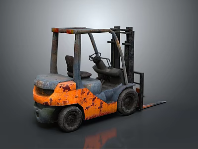 Old Rusty Forklift With Orange Blue Color Paint On Gray Background 3d model
