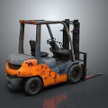 Old Rusty Forklift With Orange Blue Color Paint On Gray Background