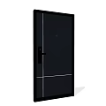 Modern Black Security Door with White Lines Door Handle and Peephole Design