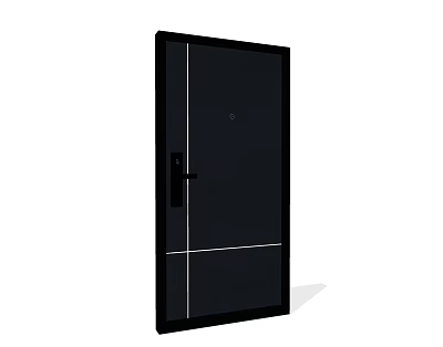 Modern Black Security Door with White Lines Door Handle and Peephole Design 3d model